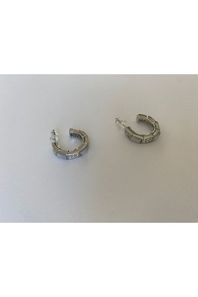 marsel aksesuar Special Series Zircon Stone Silver Medium Hoop Earrings