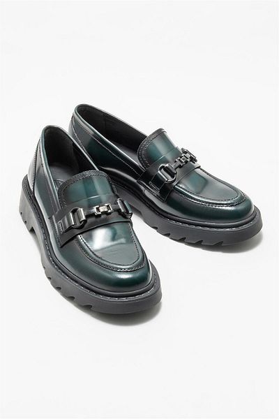 Elle Shoes Green Leather Women's Loafer - Comfortable and Stylish