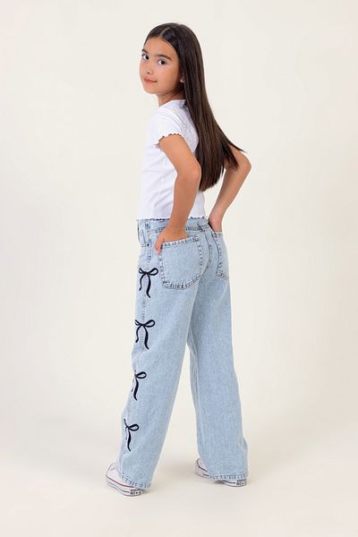DMB BOYS & GIRLS Çaren Kids - Pantaloni din denim pentru fete cu broderie cu fundă