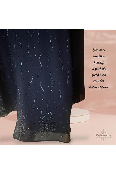 RENAR Navy Blue Large Size Flexible Chiffon Tunic Wedding Engagement Henna Dress