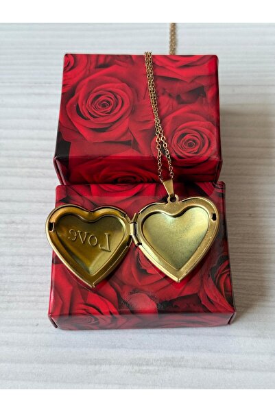 İYİ MODA İçine Fotoğraf Koyulan Kolye Love Yazılı Altın Kaplama Anlamlı Hediy...