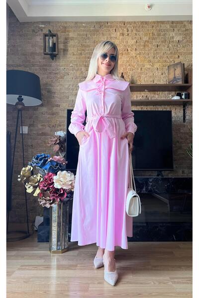 Cardella Γυναικείο φιόγκο με λεπτομέρεια από ποπλίνα Hijab Συμβατό φόρεμα με δέσιμο