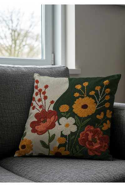 Artvibe Lyukasztó hímzésmintás digitális nyomtatott sárga narancssárga őszi témájú 2 részes párnahuzat