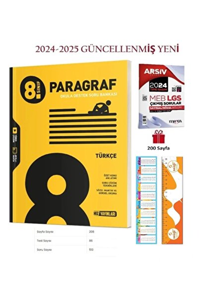 Hız Yayınları 8. Sınıf Türkçe Paragraf Soru Bankası Ve Lgs 2024 Çıkmış Sorular