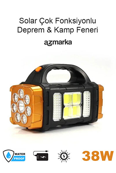 azmarka Güneş Enerjili Çok Fonksiyonlu Şarjlı LED Deprem & Kamp Feneri – Suya...