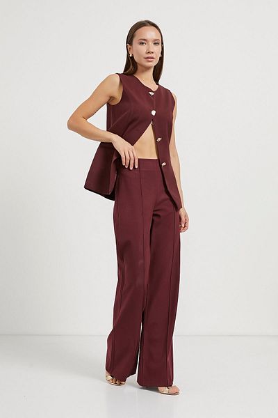 Arma Life Women's Side Zipper Grass Burgundy Palazzo Trousers