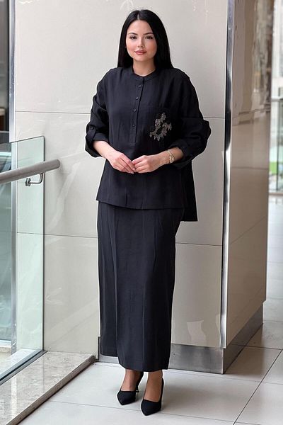 Nurcan Çetin Judge Collar Pocket Worked Tunic Skirt Suit