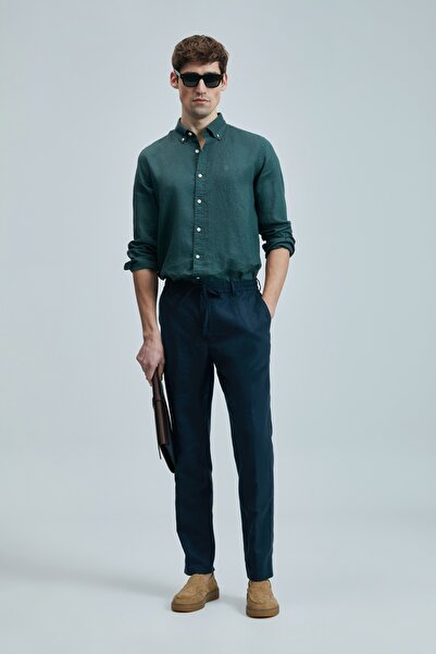 Lufian 111010630 Pitaya Keten Gömlek Comfort Fit Erkek Gömlek YEŞİL