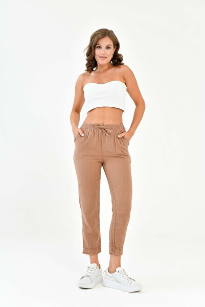 Butik Kadın %100 Pamuk Yazlık Müslin Salaş Dar Paça Pantolon Mg002