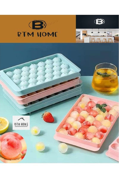 btm home 33’lü Kapaklı Küre Buz Kalıbı – Yuvarlak Buz Küpü Seti, Kokteyl & Iç...