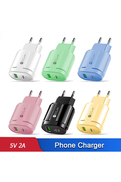 Choice رأس شحن سريع جديد من الاتحاد الأوروبي باللون الوردي 20 وات PD USB 5 فولت 2 أمبير شاحن C بمنفذين جداريين وشاحن سفر باللون الماكارون