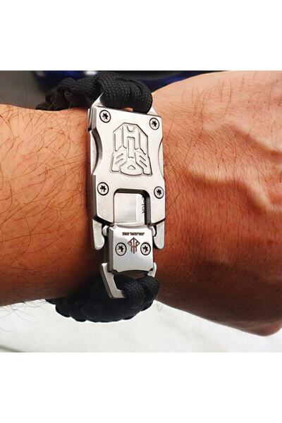 TRENDOFFİCAL Avcı Paracord Çelik Bıçaklı Bileklik Armalı Seri Sınırlı Sayıda Siyah 9lu Paracord Ipli
