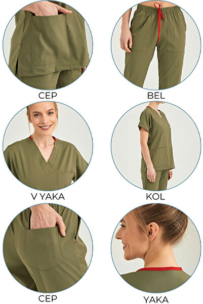 Pozitif Üniforma Khaki Lycra Nurse Jersey Bottom Top Surgical Team Scrubs Uniform Surgical Jersey