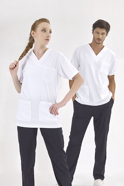 ÇİZGİ MEDİKAL Tricou alb Silva de lux Lycra Doctor Nurse (țesătură Lycra de lux de înaltă calitate)