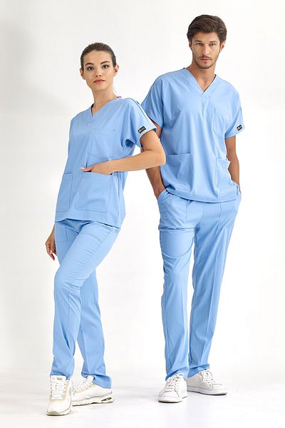 ÇİZGİ MEDİKAL Costum de jos de lux Lycra Greys albastru deschis Uniforma de asistentă medicală