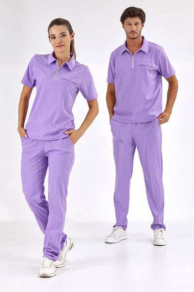 ÇİZGİ MEDİKAL Liliac Polo Luxury Lycra Suit Uniforma de înaltă calitate Lycra Scrubs