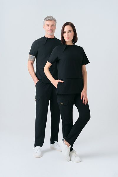 ÇİZGİ MEDİKAL Black Zero Best Lycra Scrubs Costum Uniformă pentru medic și asistentă din țesătură elastică bidirecțională