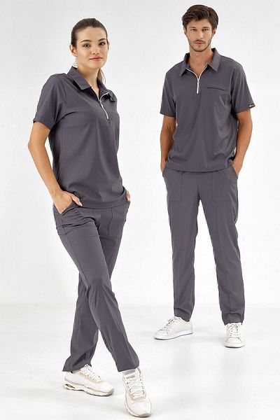 ÇİZGİ MEDİKAL Costum Polo afumat Lycra de lux Uniforma de scrub Lycra de înaltă calitate afumată