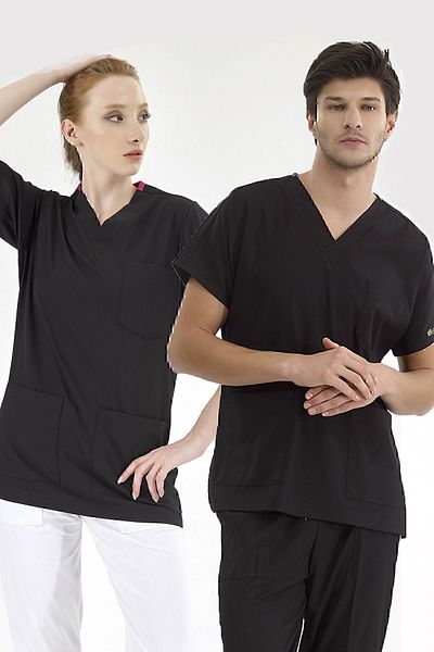 ÇİZGİ MEDİKAL Tricou negru Silva de lux Lycra Doctor Nurse (țesătură Lycra de lux de înaltă calitate)