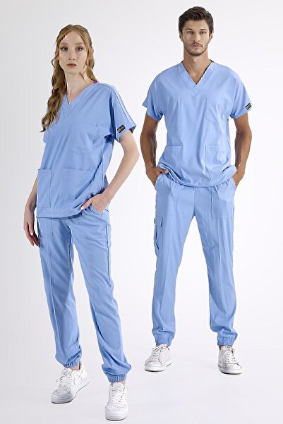 ÇİZGİ MEDİKAL أطقم زي ليكرا فاخر باللون الأزرق الفاتح