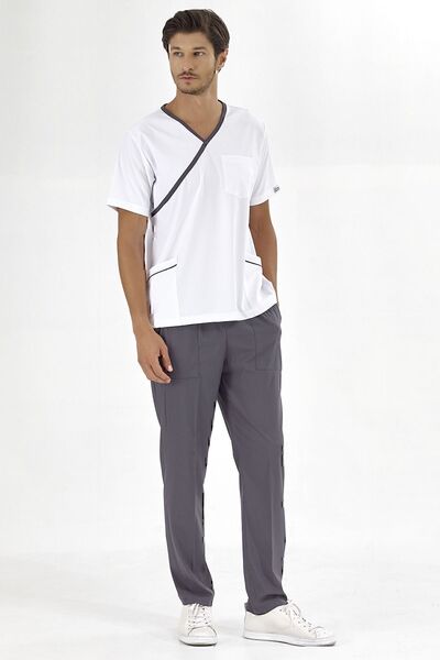 ÇİZGİ MEDİKAL Lead Gray Double-Breasted Collar Suit - High Quality Luxury Lycra Fabric Doctor Nurse Jersey