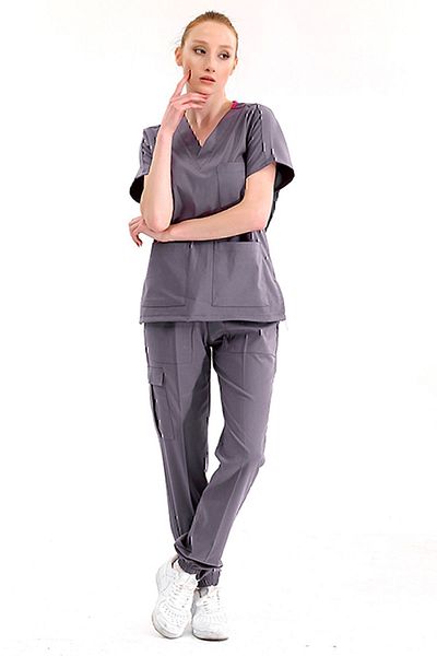 ÇİZGİ MEDİKAL Scrubs de lux pentru picioare de jogger gri - Set uniform Lycra de înaltă calitate