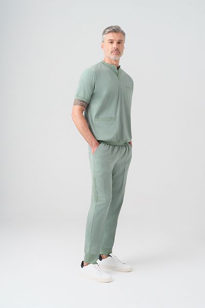 ÇİZGİ MEDİKAL Mint Green Star Cel mai bun costum din Lycra Costum reversibil din țesătură Lycra cu detaliu de nervuri Scrubs Costum de jos