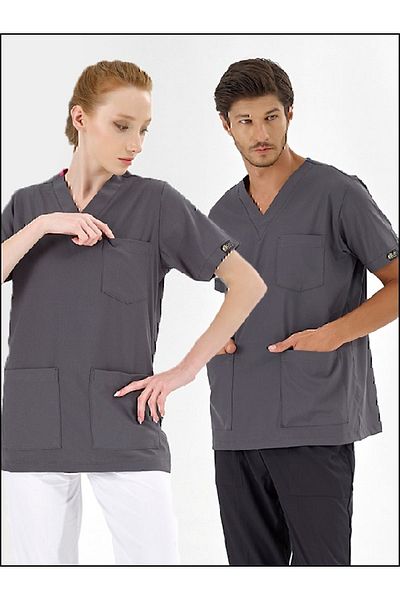 ÇİZGİ MEDİKAL Smoked Silva Luxury Lycra Doctor Nurse Single Top Jersey (țesătură Lycra de lux de înaltă calitate)