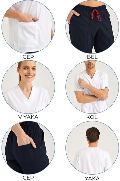 Pozitif Üniforma Top White Bottom Navy Blue Lycra Nurse Jersey Bottom Top Surgical Team Scrubs Uniform Surgical Jersey