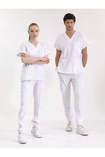 ÇİZGİ MEDİKAL الأبيض الساق ليكرا الزي الرسمي يحدد ليكرا