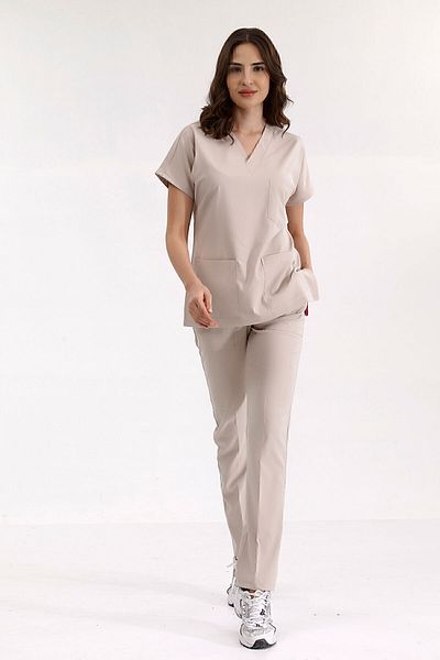 ÇİZGİ MEDİKAL Scrubs uniform de înaltă calitate Lycra Cream Color