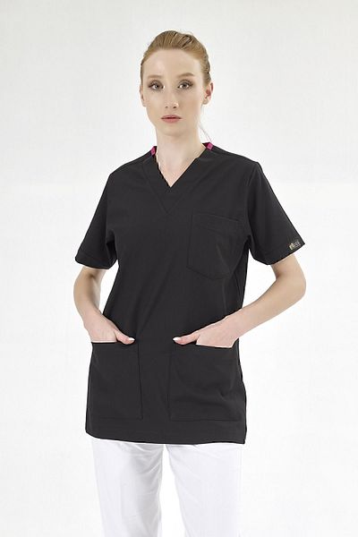 ÇİZGİ MEDİKAL Tricou negru Silva de lux Lycra Doctor Nurse (țesătură Lycra de lux de înaltă calitate)