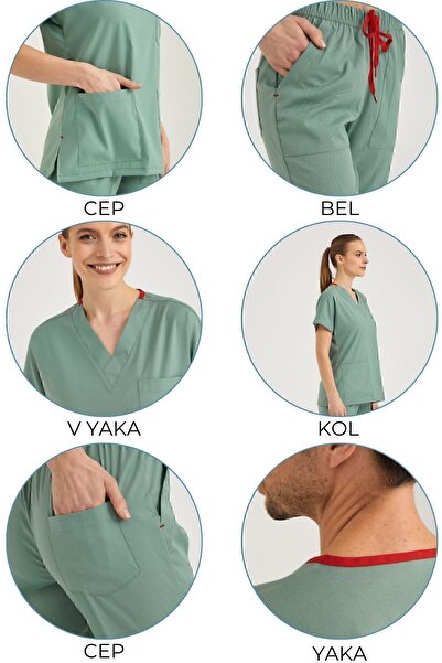 Pozitif Üniforma Mint Green Lycra Nurse Jersey Bottom Top Surgical Team Scrubs Uniform Surgical Jersey