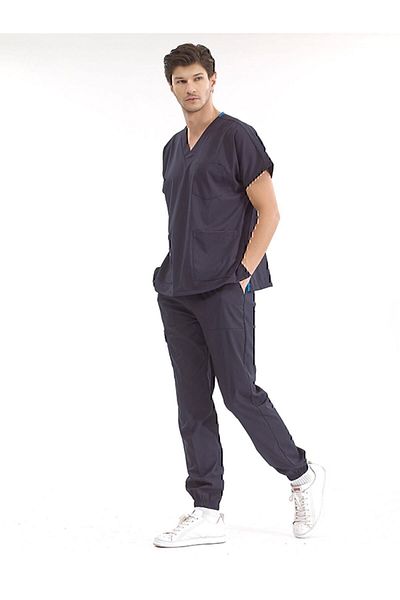 ÇİZGİ MEDİKAL Scrubs de înaltă calitate Lycra bleumarin pentru jogger - Set uniformă de lux