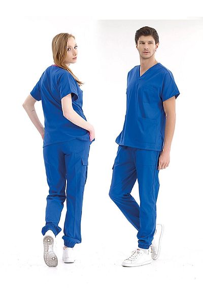 ÇİZGİ MEDİKAL Scrubs de înaltă calitate Lycra Saks Blue Jogger - Set uniform de lux