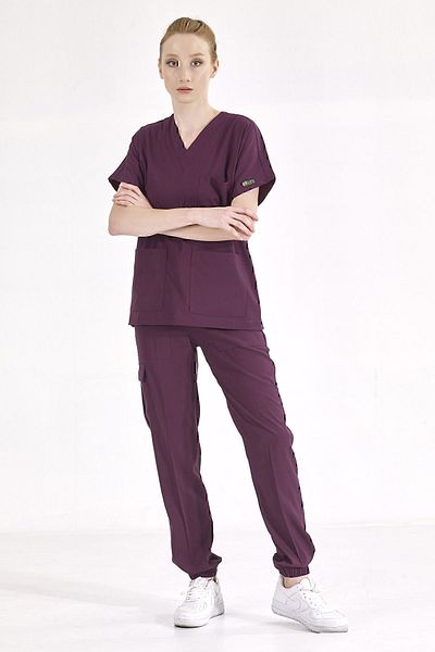 ÇİZGİ MEDİKAL Set de uniforme de înaltă calitate Lycra Plum Jogger Leg