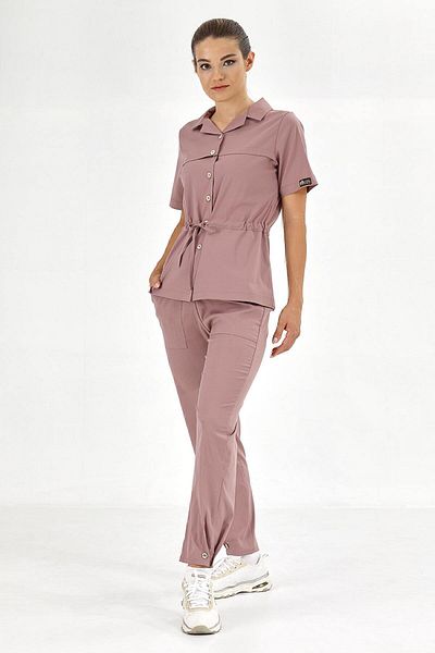 ÇİZGİ MEDİKAL Dusty Rose Retro Lux Lycra Doctor Nurse Scrubs Tricou Partea Inferioară