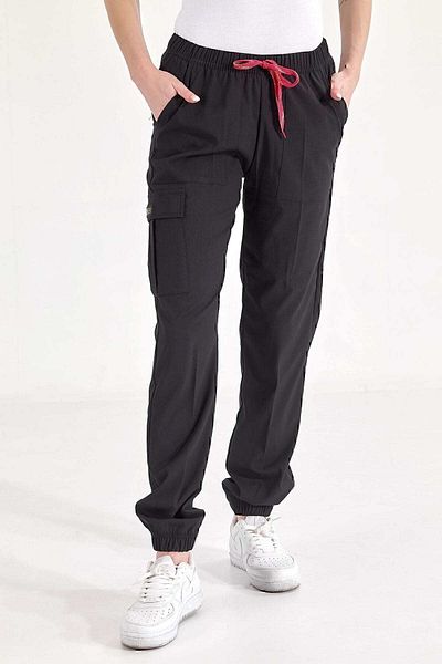 ÇİZGİ MEDİKAL Black Jogger Luxury Lycra Pants with Elastic Leg Cargo Pockets Doctor Nurse Single Bottom