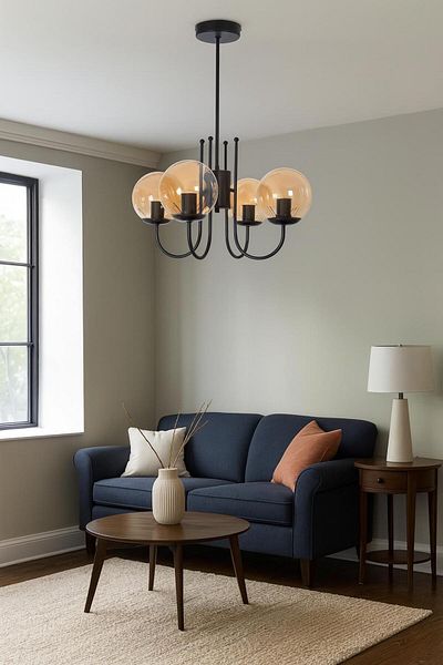 Modavize Zerrin Modern Design - Living Room Dining Room Kitchen, Black Honey Glass Pendant Lamp, 4-Piece Chandelier Set