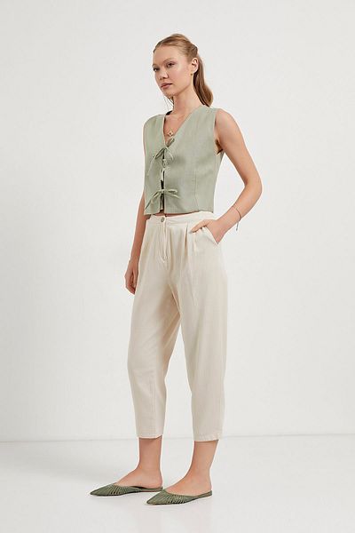 Arma Life Women's Linen Look Basic Ecru Carrot Trousers
