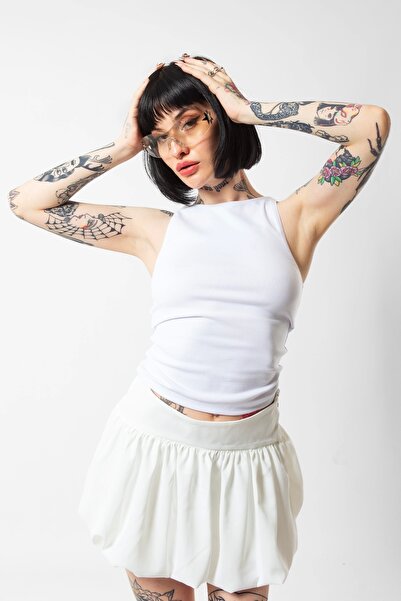 Bak Moda Білий базовий кроп-топ - без рукавів і з швами