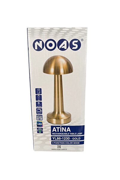 Noas Atina Şarj Edilebilir Dokunmatik 3 Işık Gold Masa Lambası
