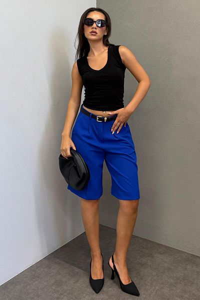 Madmext Pantaloni scurți Bermuda pentru damă Saks plisați Mg2483