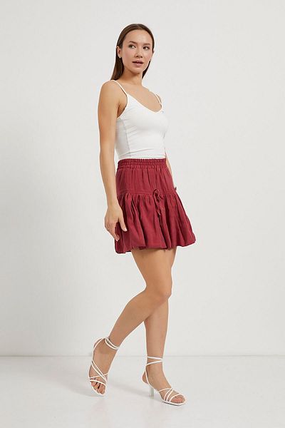 Arma Life Fusta mini pantaloni scurți roșii Claret cu volane elastice de vară pentru femei