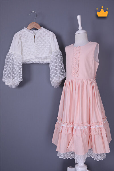 Babydola Bolerolu Bayramlık Kız Çocuk Elbise 2'li Takım Somon 13845
