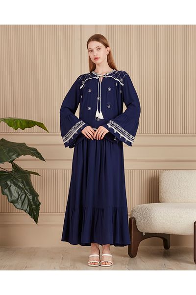 EL jadida Women's Embroidered Plus Size Viscose Long Dress Black
