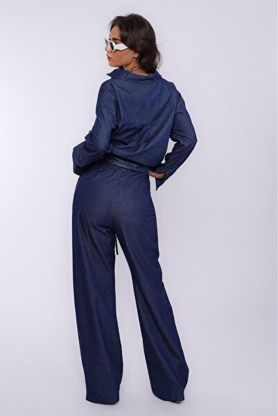 Madmext Blue Basic Women's Shirt Trousers Double Set Mg2383