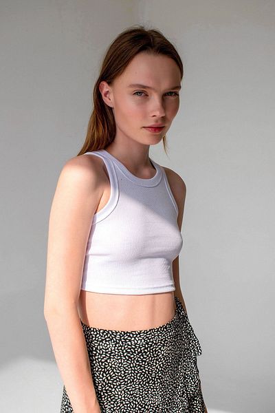 la & vetta Tricot alb cu snur Super Crop Halter Deck Tricotat