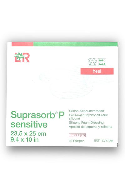 Lohmann & Rauscher Suprasorb P Sensitive 5-Layer Silicone Foam Wound Cover for Heel 23.5 X 25 cm -10 Pieces (1 Box)