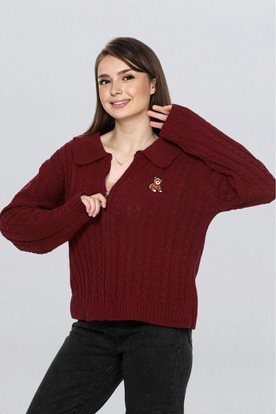 Fox Life Kids Women's teddy bear embroidered zipper hair knitwear cardigan flt1009